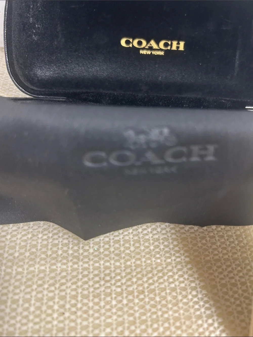 Coach Black Leather Sunglasses Case with Embossed Logo